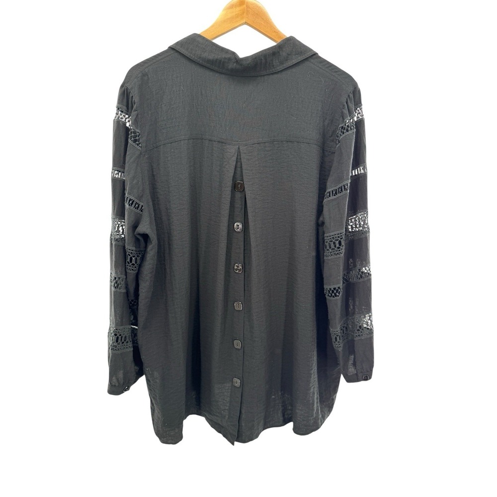 John Mark Black Lace Panel Button Down Blouse Xl … - image 6